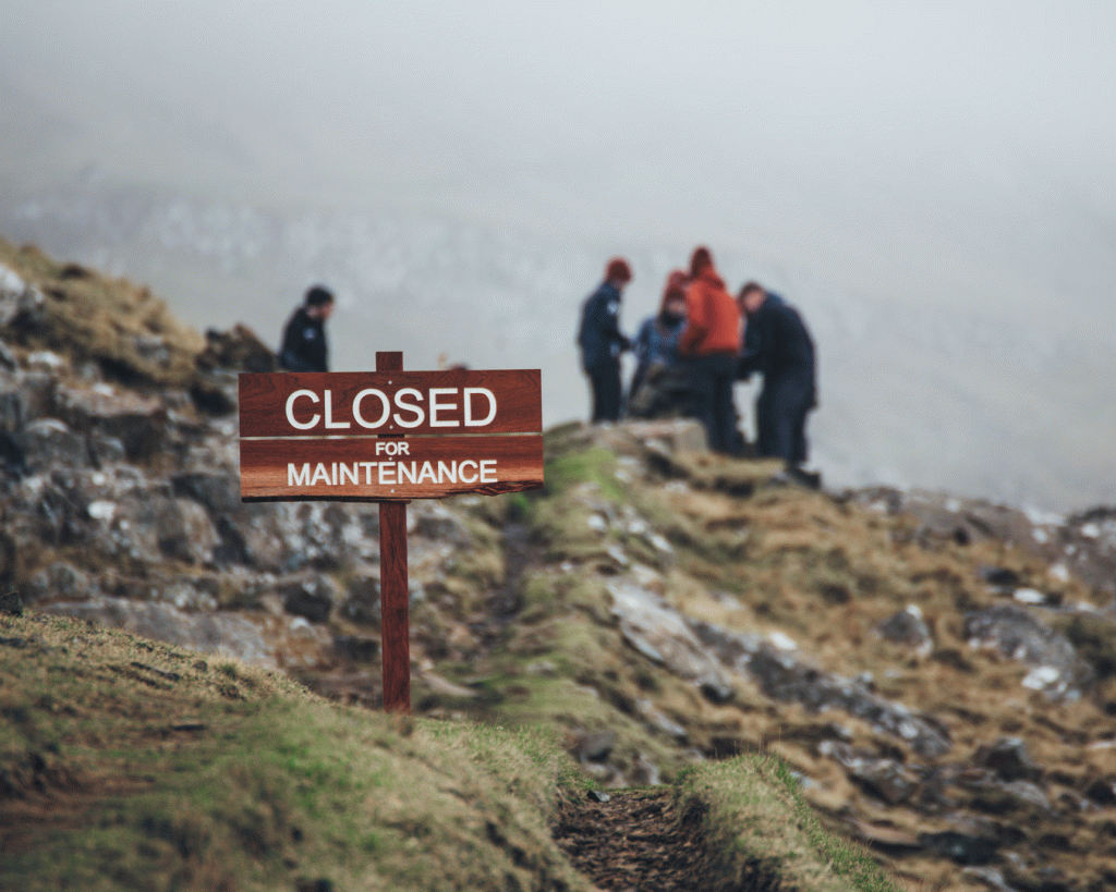 Closed for Maintenance, Open for Voluntourism april 2019. Photo taken by Kirstin Vang